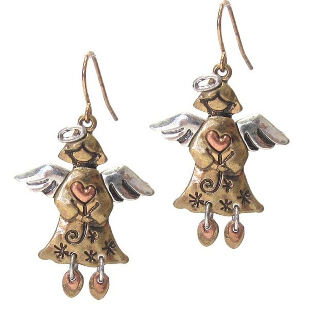 Viola Rustic Mixed Metal Angel Earrings Tri-tone